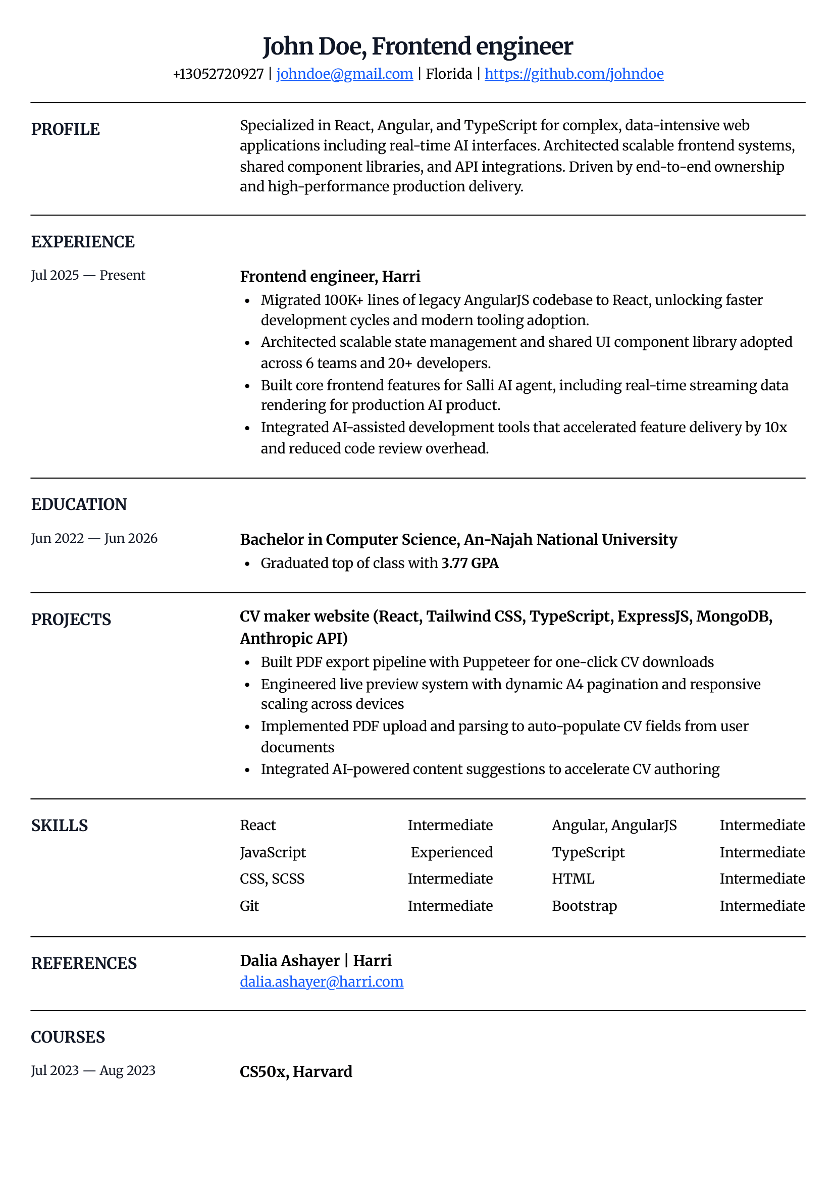 Clean CV template