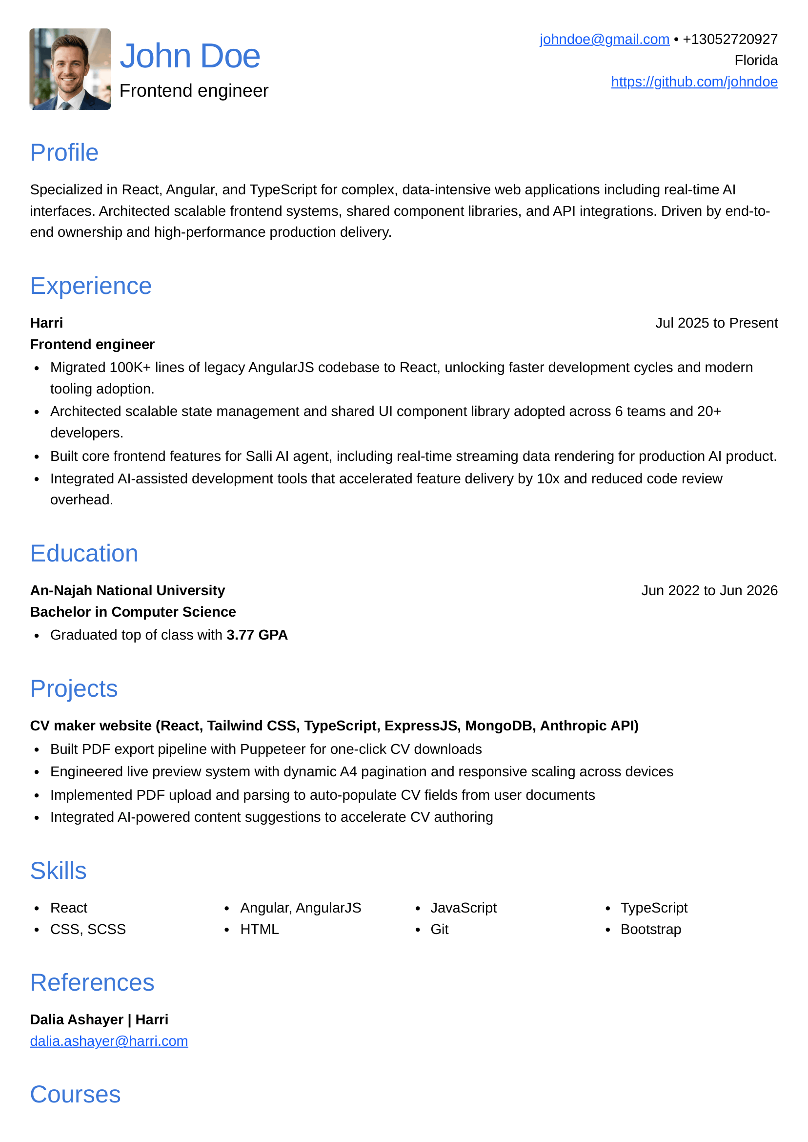 Simple ATS CV template