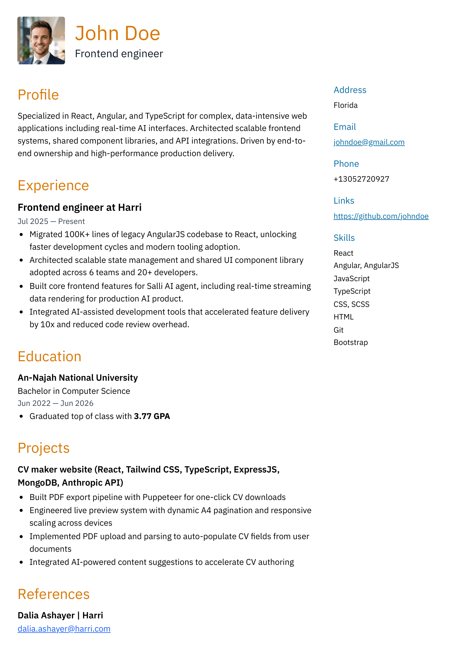 Two column ATS CV template